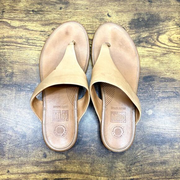 FitFlop Size 9 Flip Flop Sandals Thong Light Tan Leather 371-017 Comfort Summer - Picture 14 of 14